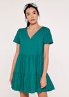Cotton Neck Tiered Dress, Green, large