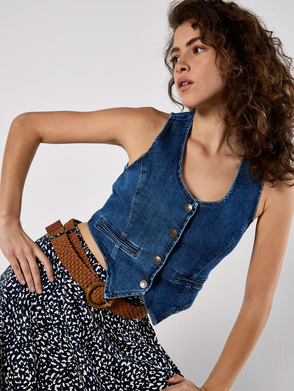 Brush Dot Belted Skirt, Navy, large