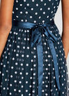 Navy Polkadot Mesh Ribbon Tie Midi Dress, Navy, large