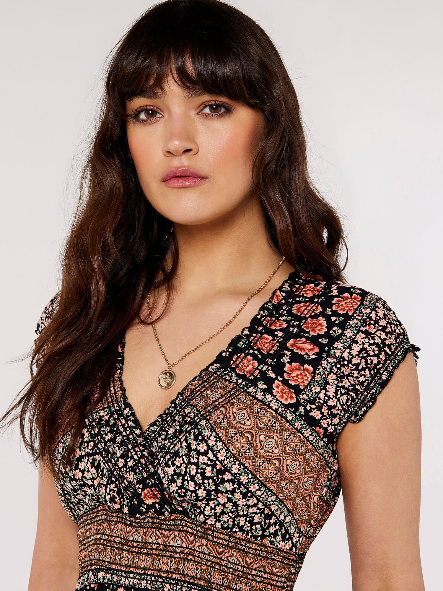 Folk Art Maxi Dress Apricot Clothing