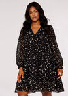 Curve Foil Star Mini Dress, Black, large