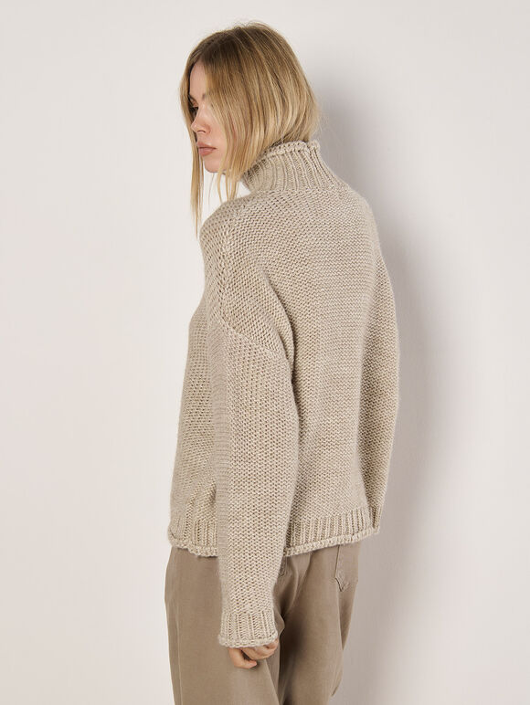 Oversized Chunky Knit Jumper, Stone, large