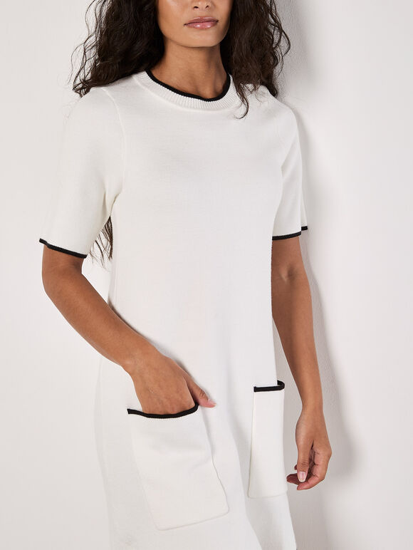 Monochrome Knitted Mini Dress, White, large