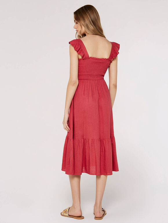 Linen Midi Dress, Pink, large