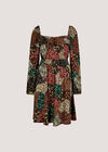 Patchwork Print Boho Mini Dress, Brown, large