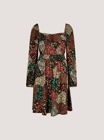 Patchwork Print Boho Mini Dress