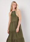 Lace Halter Neck Tiered Midi Dress, Khaki, large