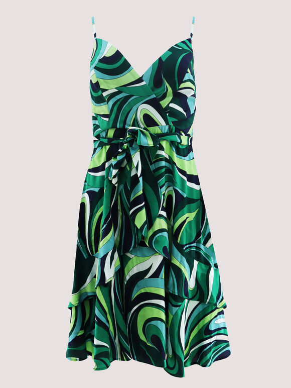 Swirl Ruffle Cami Dress, Green, large