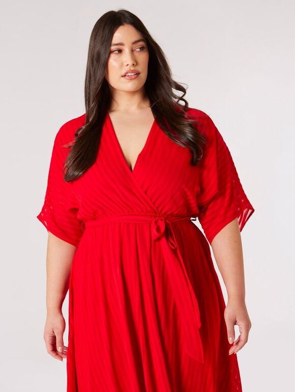 Curve Self-Stripe Midi Dress, Red, large