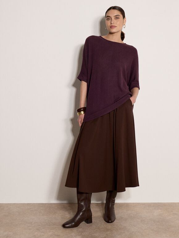 Soft-Touch Batwing Waffle Knit Top, Purple, large