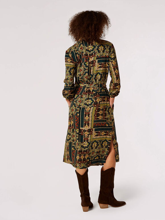 Ikat Patchwork Midaxi Dress, Khaki, large