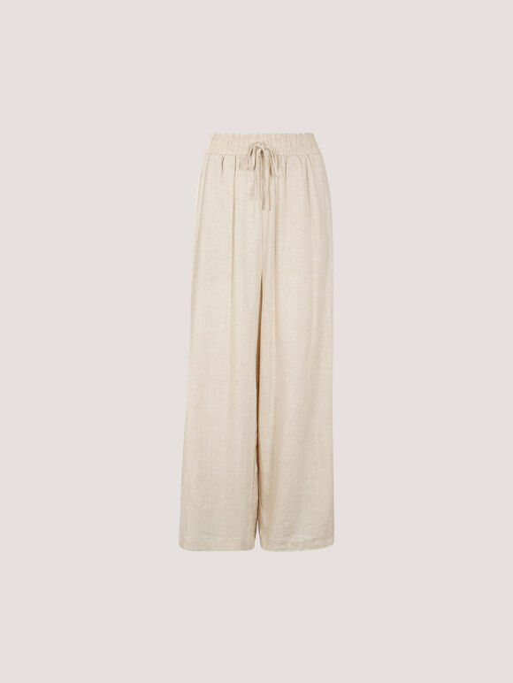 Wide Leg Linen Mix Trousers, Stone, large