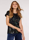 Rainbow Sequin Embellished T-Shirt, Black, large