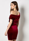 One-Shoulder Velvet Bodycon Mini Dress, Red, large