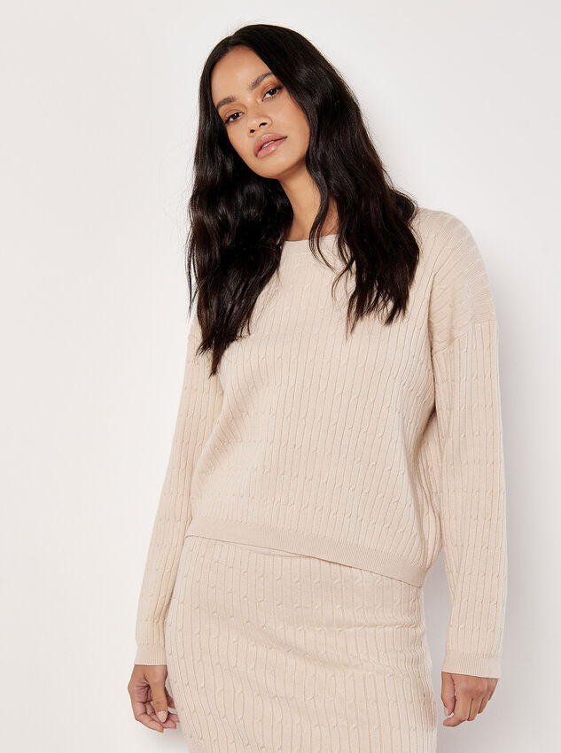 Fine Knit Cable Jumper, Stone, large