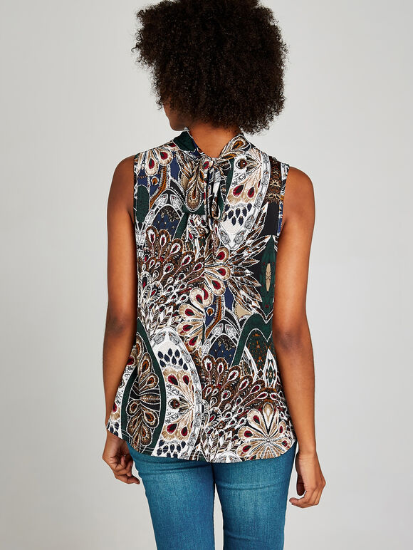 Green  Peacock Feather High Neck Top, Green, large