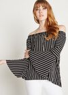 Stripe Bardot Blouse, Black, large