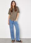 Linen Blend Short Sleeve Shirt, Khaki, large