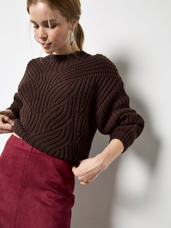 Split Front Suede Pencil Skirt, Burgundy, large