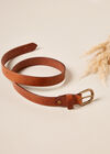 Thin Leather Gold Buckle Belt, Brown, large