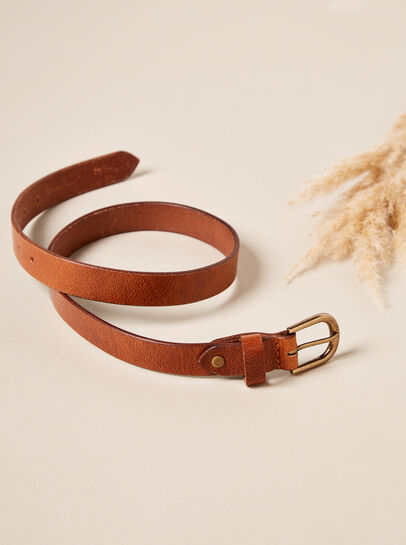 Thin Leather Gold Buckle Belt
