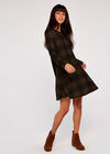 Gingham Long Sleeve Swing Dress, Brown, large