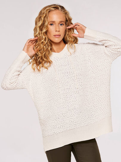 Popcorn Knit Hooded Jumper