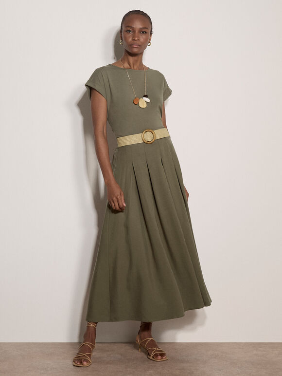 Turn-Up Sleeves Jersey T-Shirt, Khaki, large