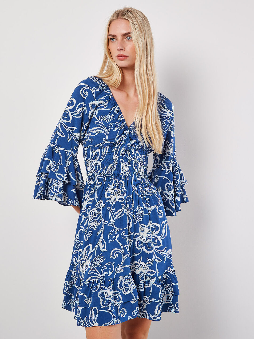 Image of Sarasa Floral Smocked Ruffle Mini Dress