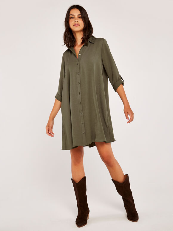 Shirt Swing Dress, Khaki, large