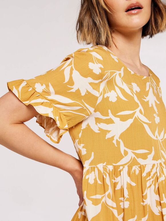 Floral Silhoutte Dress, Mustard, large