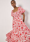 Sarasa Floral Tiered Midi Dress, Cream, large