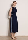 Crochet Trim Smocked Midi Dress, Navy, large