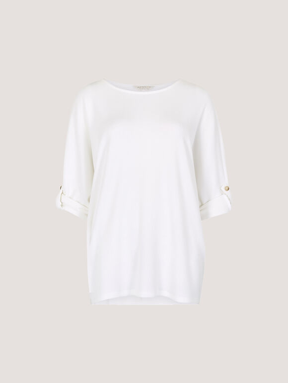 Waffle Knit Button Detail Top, White, large