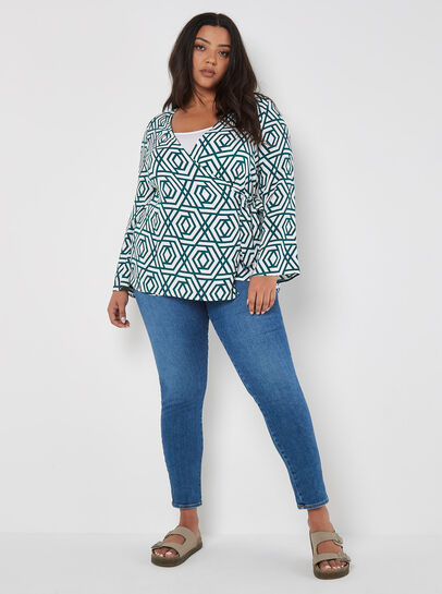 Curve Geo Print Wrap Top