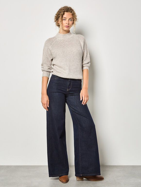 Sequin Fisherman Knit Jumper, Cream, large