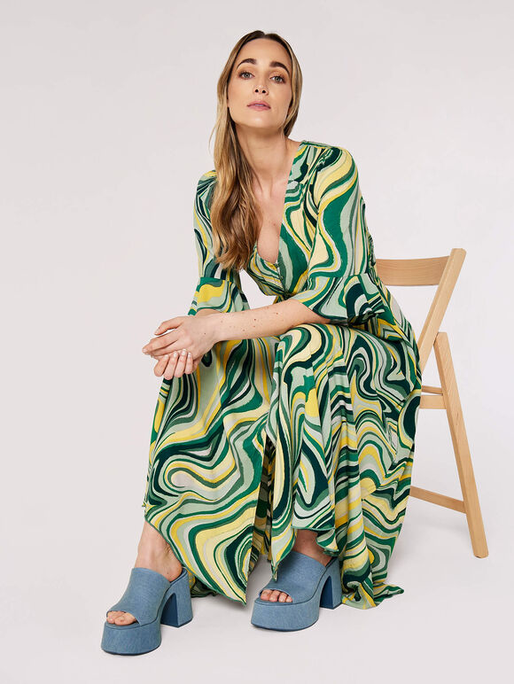 Retro Swirl Maxi Dress, Green, large