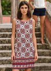 Positano Tile Print Shift Dress, Red, large