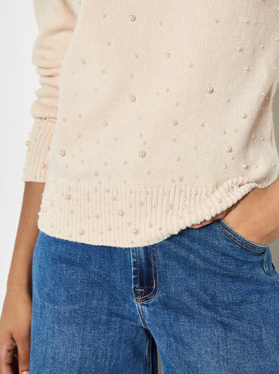 Pearl Embellished Ribbed Knit Jumper
