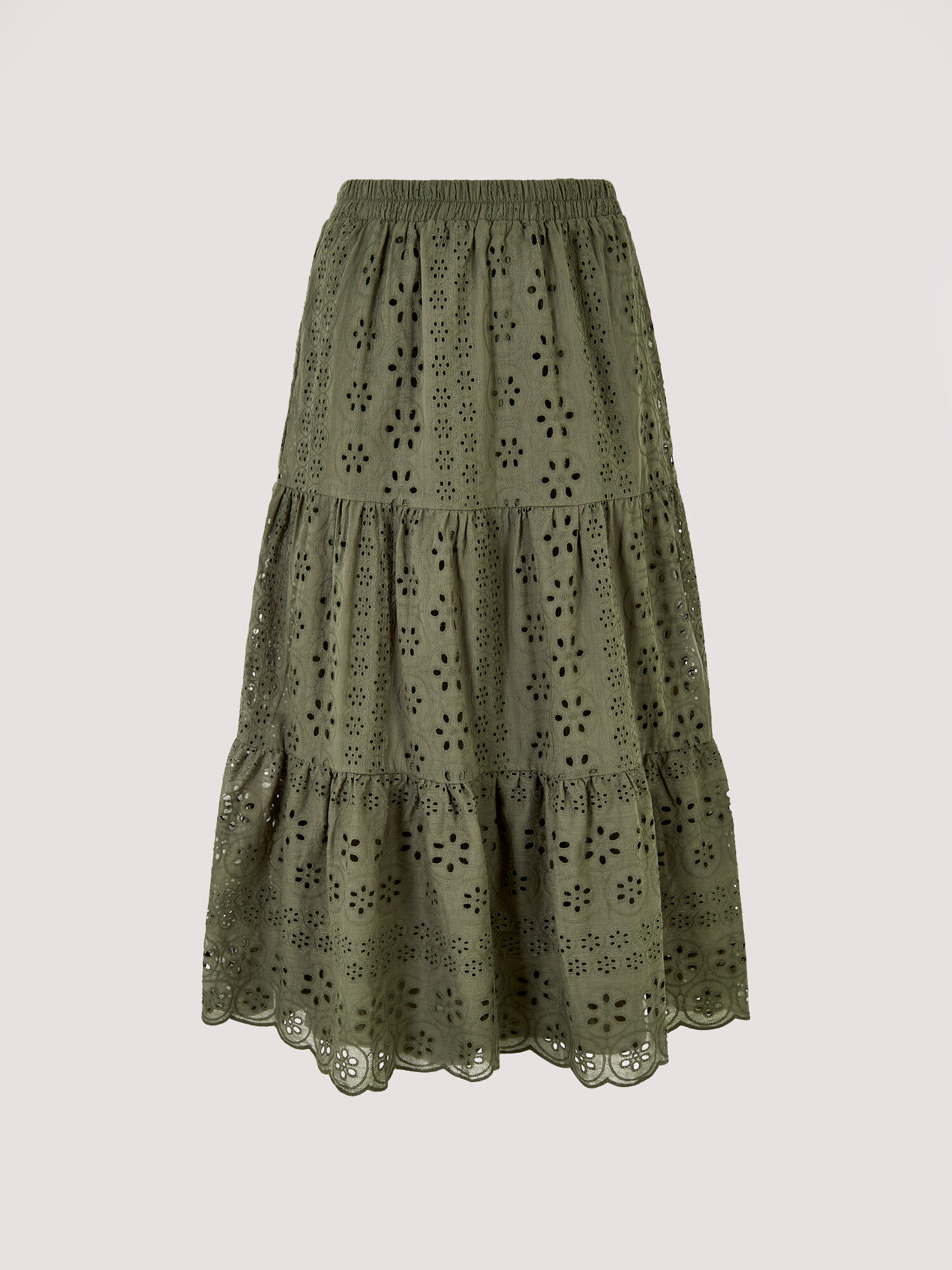 Broderie Anglaise Midi Skirt Apricot Clothing