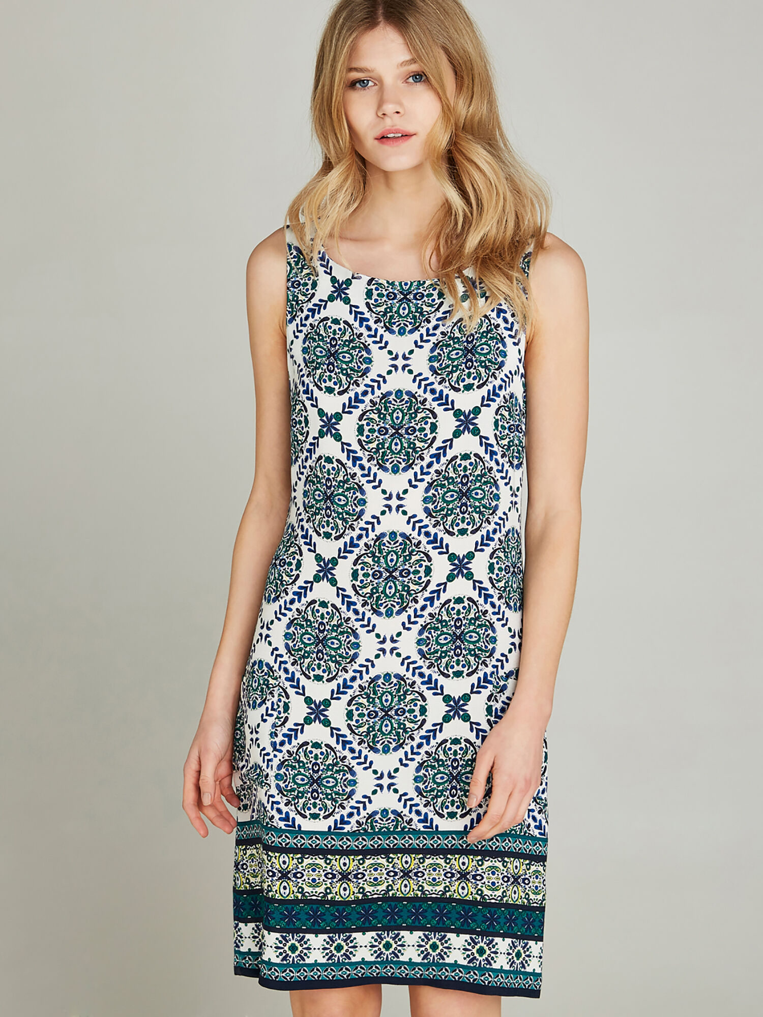 Positano Tile Print Shift Dress Apricot Clothing