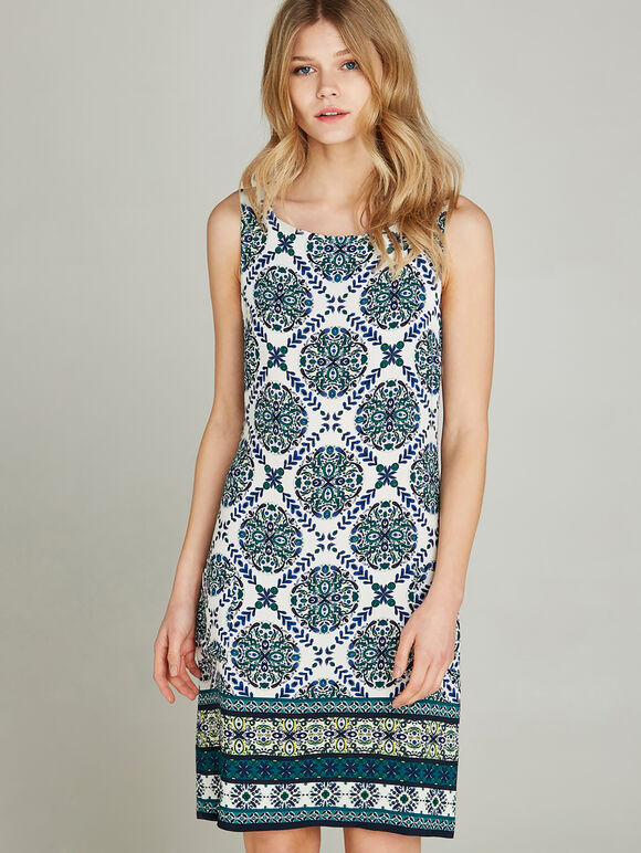 Positano Tile Print Shift Dress, Blue, large