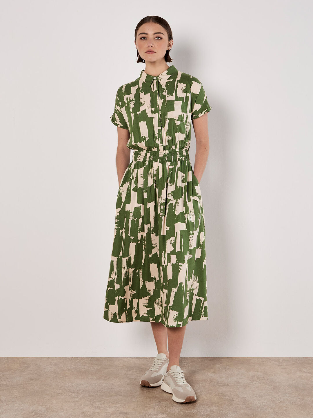 Image of Brushstroke Squares Utility Midi Dress