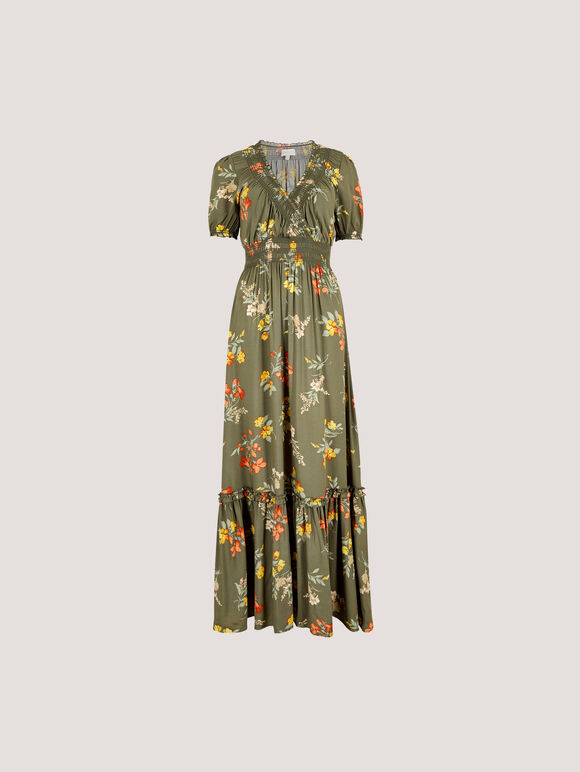 Watercolour Floral Maxi Dress, Khaki, large