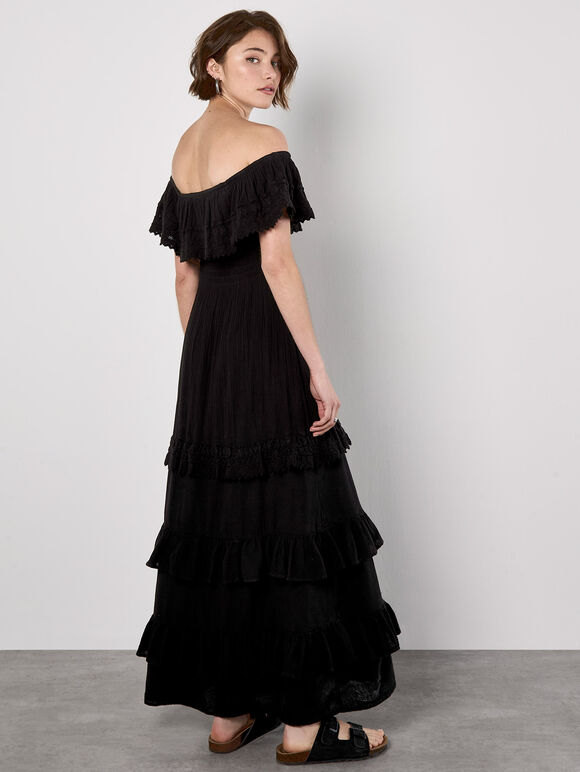 Bardot Lace Detail Maxi Dress, Black, large