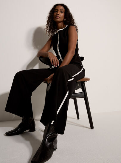 Jersey Crepe Stripe Wide-Leg Trousers