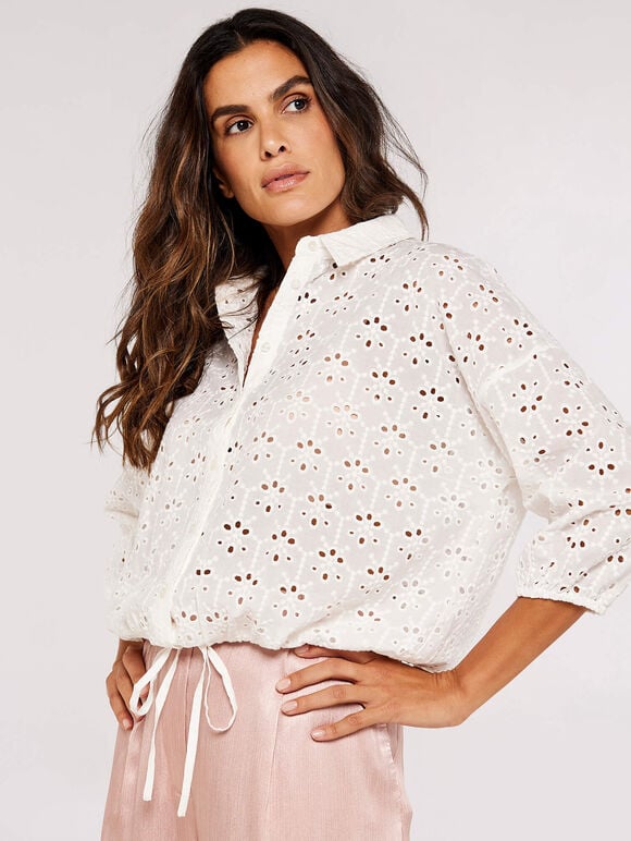 Broderie Anglaise Shirt, White, large