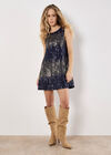 Sequin Fringe Swing Mini Dress, Navy, large