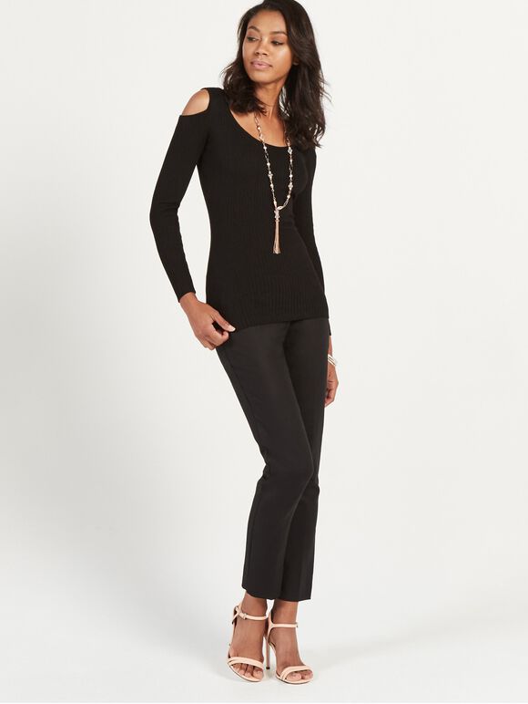 Ribbed Cold Shoulder Jumper, Black, large