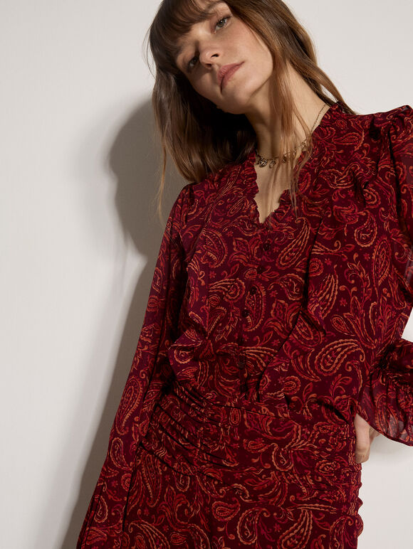 Chiffon Paisley A-Line Midaxi Skirt, Burgundy, large